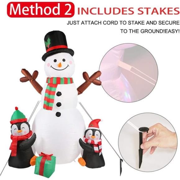 6FT Christmas Inflatables Outdoor, Lighted Inflatable Snowman Penguin w/ Lights - Picture 4 of 6